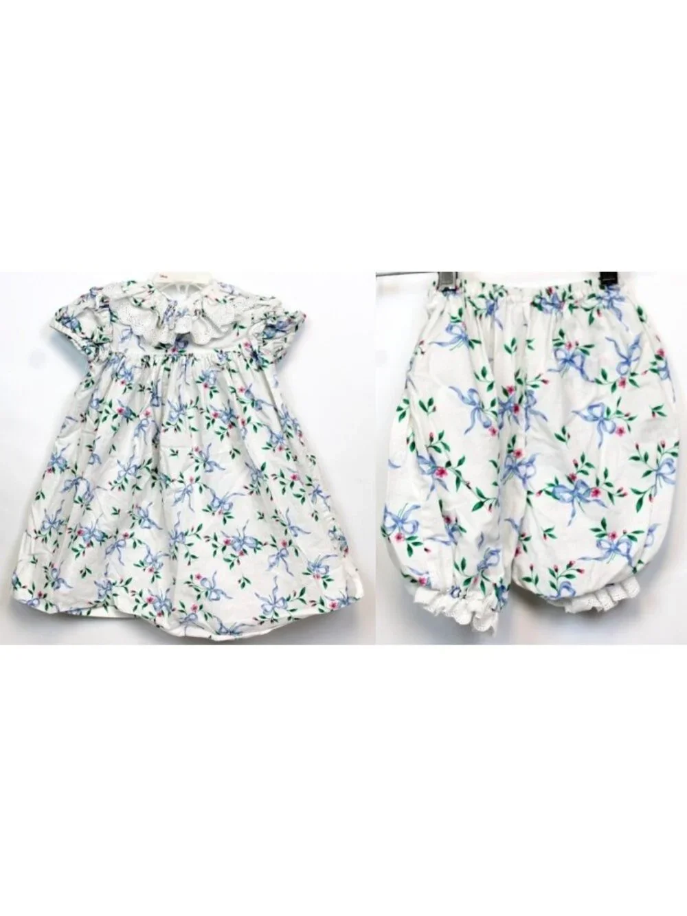 Simi Baby 2pc Dress Bloomer Diaper Cover sz 24m Floral Flowers Lace Trim Puff